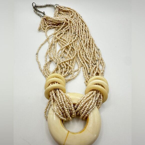 Multi strand glass seed bead and bone/horn pendant! - Picture 1 of 7